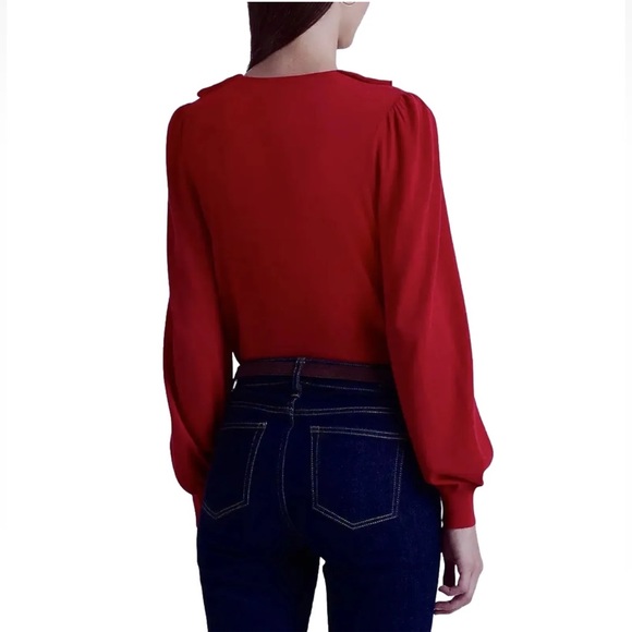Ralph Lauren LAUREN Ruffled Trim V-Neck Sweater in Red NWT- Size XL - Picture 3 of 8